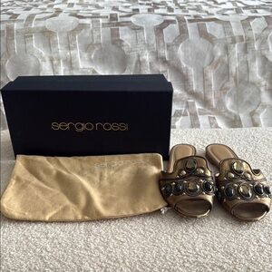 Sergio Rossi Gold Bronze Embellished Sandals 36.5